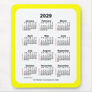 2029 Gult 2 ton 52 veckors kalender från Janz Musmatta