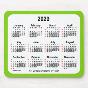 2029 Gultens Grönt 52 veckors kalender från Janz Musmatta