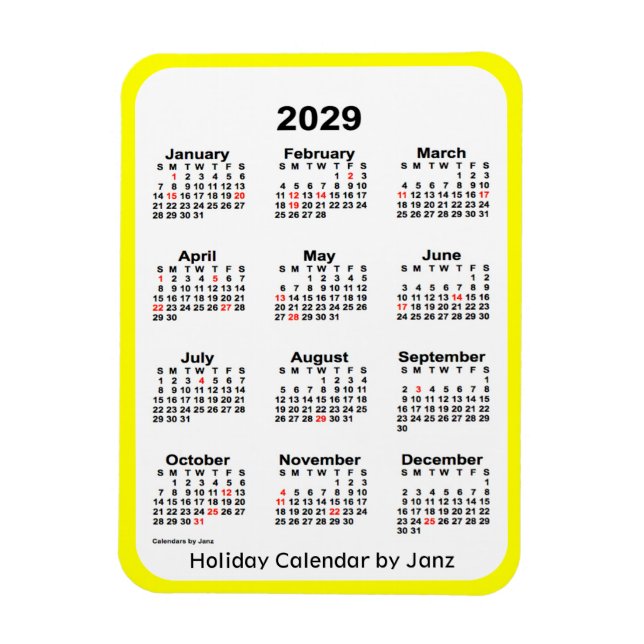 2029-Gultens Helgdag Kalender från Janz Magnet (Vertikal)