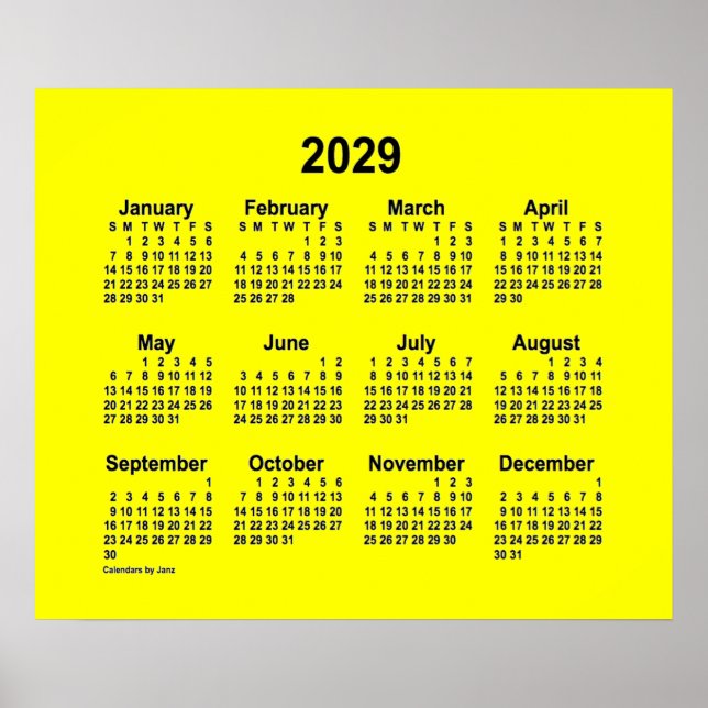 2029-Gultens kalender från Janz Print Poster (Framsidan)