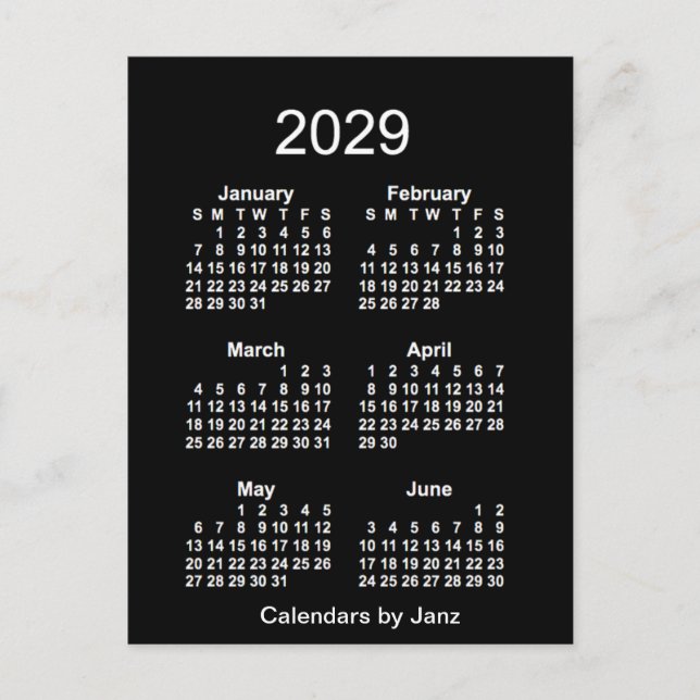 2029 Neon White 6 Month Mini Calendar från Janz Vykort (Framsida)