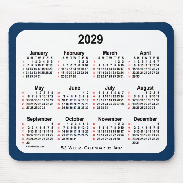 2029 Polisbox Blue 52 veckor Kalender från Janz Musmatta (Framsidan)