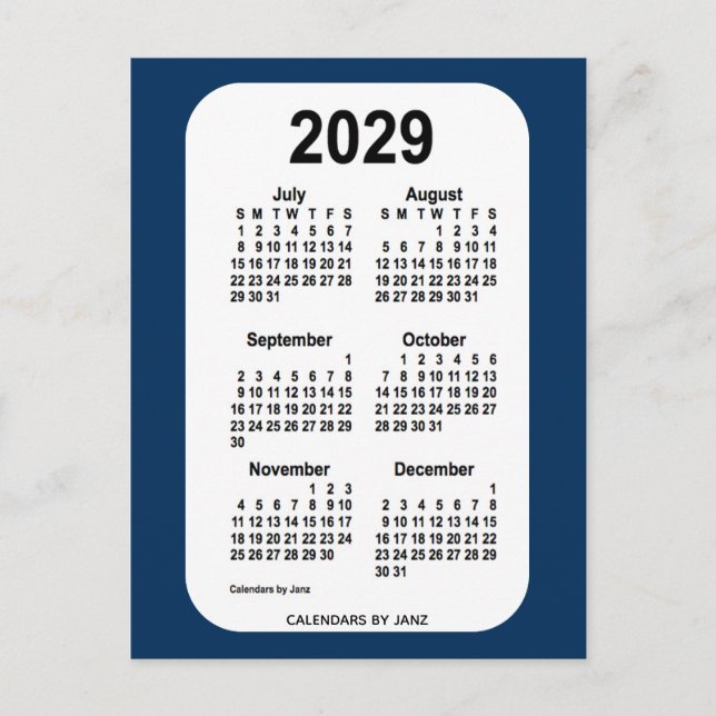 2029 Polisbox Blue 6 Month Mini Calendar av Janz Vykort (Framsida)