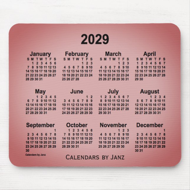 2029 Sangria Grått Calendar av Janz Mouse Pad Musmatta (Framsidan)