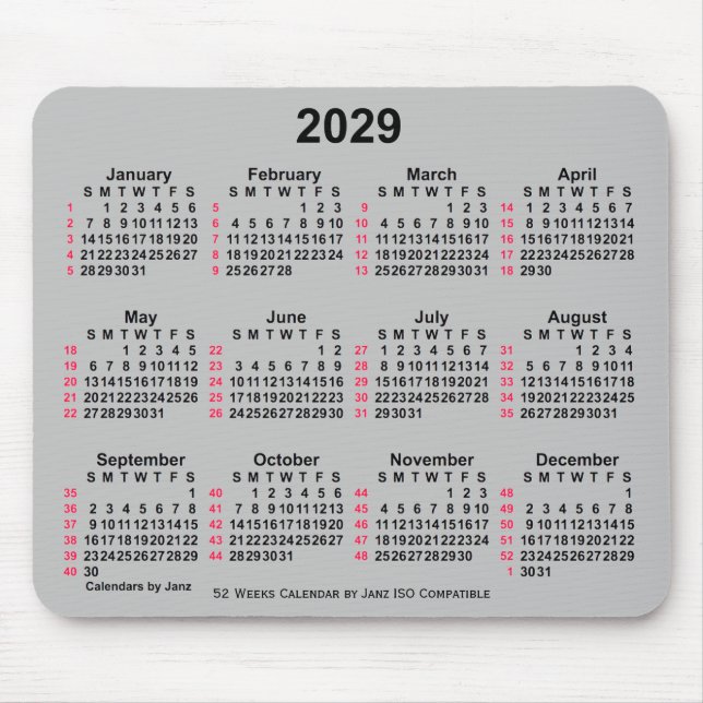2029 Silver 52 veckor ISO Calendar av Janz Musmatta (Framsidan)