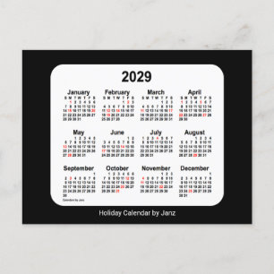 2029 Svart Holiday Mini Kalender av Janz Helg Vykort