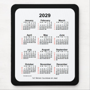 2029 Svartvit 52 veckors kalender från Janz Musmatta