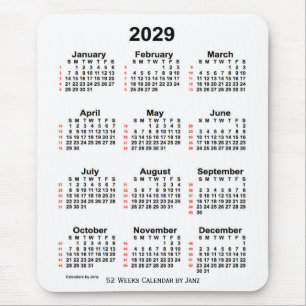 2029 Vit kalender för 52 veckor från Janz Musmatta