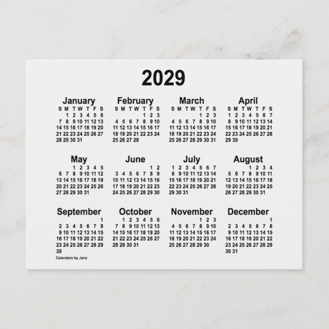 2029 Vit Rök Mini Kalender av Janz Vykort (Framsida)