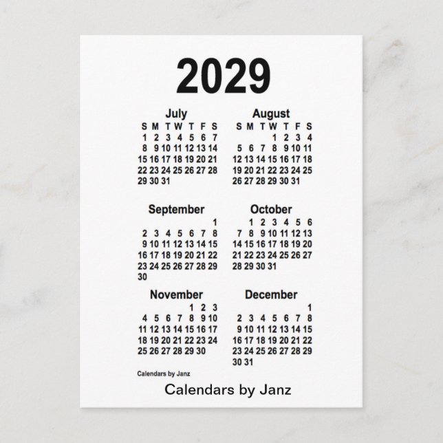 2029 Vit sexmånaderskalender från Janz Vykort (Framsida)