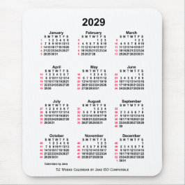 2029 Vita 52 veckor ISO-kalender från Janz Musmatta