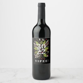 202 YIPPEE-Elegant (svart) och nyårslång Vin Vinflaska Etikett