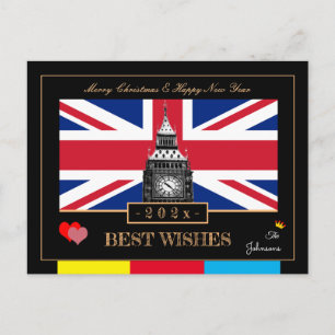 202x Gott Nytt År, brittisk flagga, Big Ben Storbr Vykort
