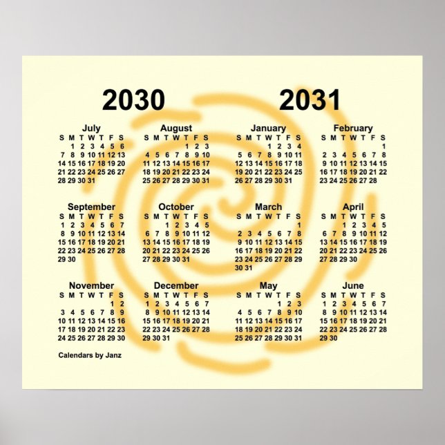 2030-2031 Soliga Dagar Skolårs kalender av Janz Poster (Framsidan)