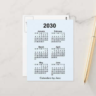 2030 Alice Blue 6 månaders mini-kalender av Janz Vykort