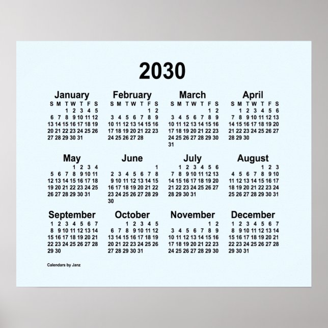 2030 Alice Blue Kalender av Janz Print Poster (Framsidan)
