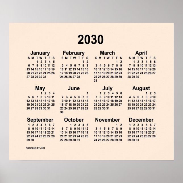 2030 Antik vit kalender av Janz Print Poster (Framsidan)