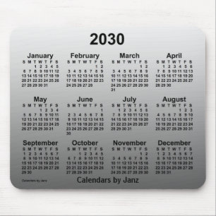 2030 års kalender för inmatad vit skrift från Janz Musmatta