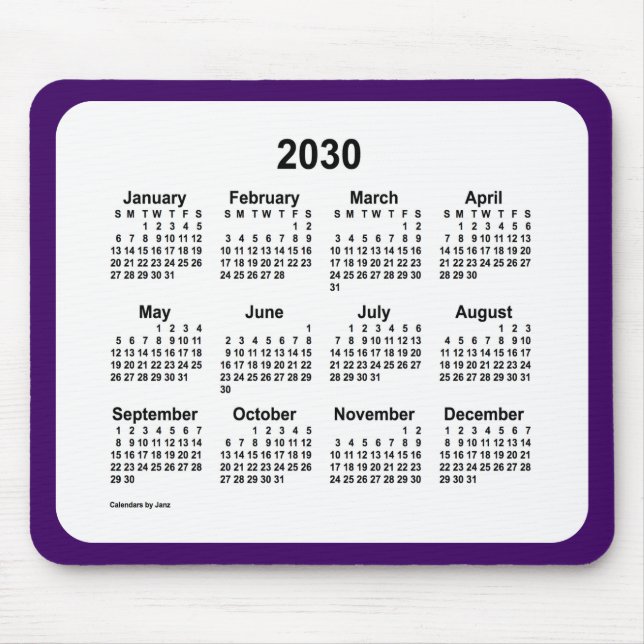 2030 års Lila- och vitkalender av Janz Two Tone Musmatta (Framsidan)