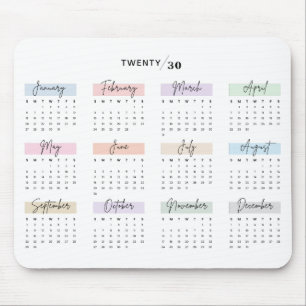 2030 FULLT ÅR CALENDAR PASTEL HANDSKRIFTLIG SKRIVS MUSMATTA