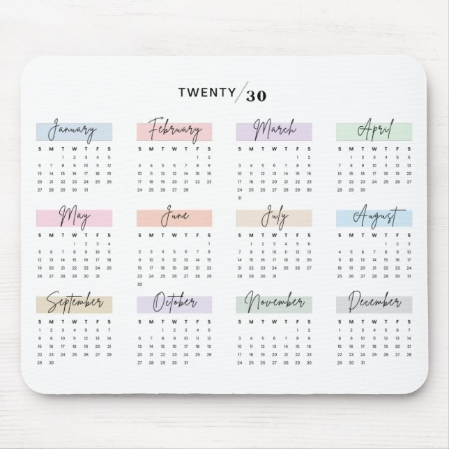 2030 FULLT ÅR CALENDAR PASTEL HANDSKRIFTLIG SKRIVS MUSMATTA (Framsidan)