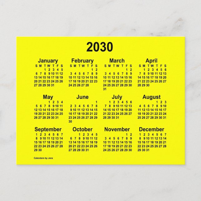 2030 Gul Mini Kalender av Janz Vykort (Framsida)