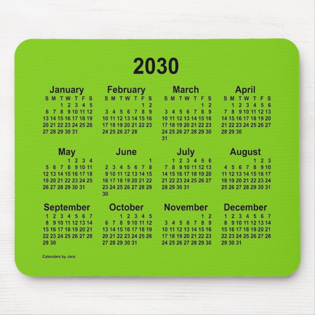 2030-Gultens Grönt Kalender av Janz Mouse Pad Musmatta (Framsidan)