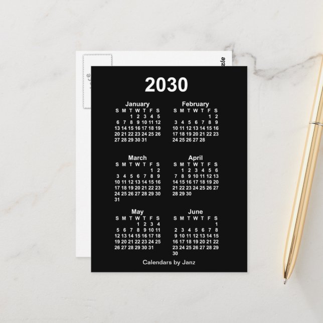 2030 Neon Vit 6 Månaders Mini Kalender av Janz Vykort (Fram/Back In Situ)
