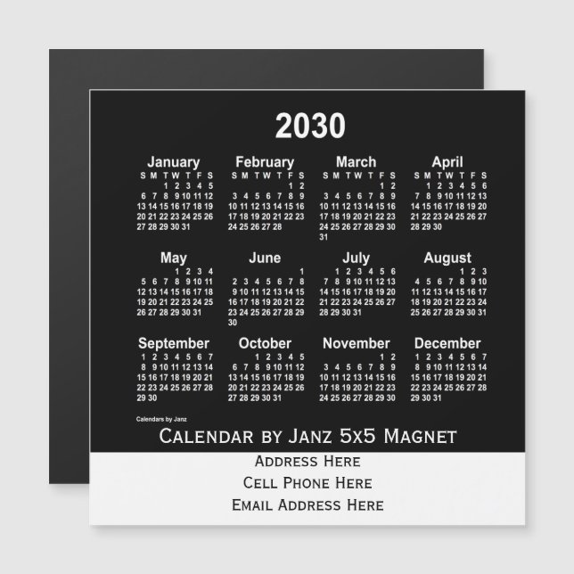 2030 Neon White Business Calendar av Janz (Fram/baksida)