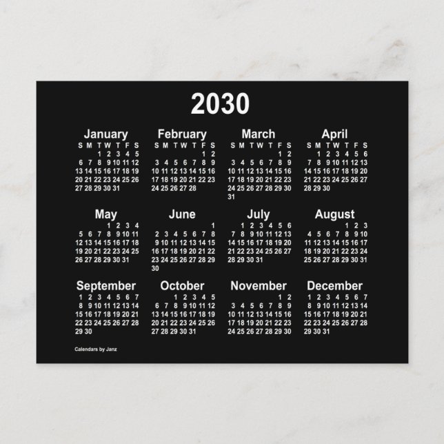 2030 Neon White Mini Kalender av Janz Vykort (Framsida)