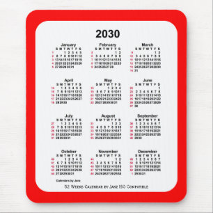 2030 Red 52 Weeks ISO Calendar av Janz Two Tone Musmatta