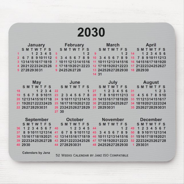 2030 Silver 52 veckor ISO Calendar av Janz Musmatta (Framsidan)