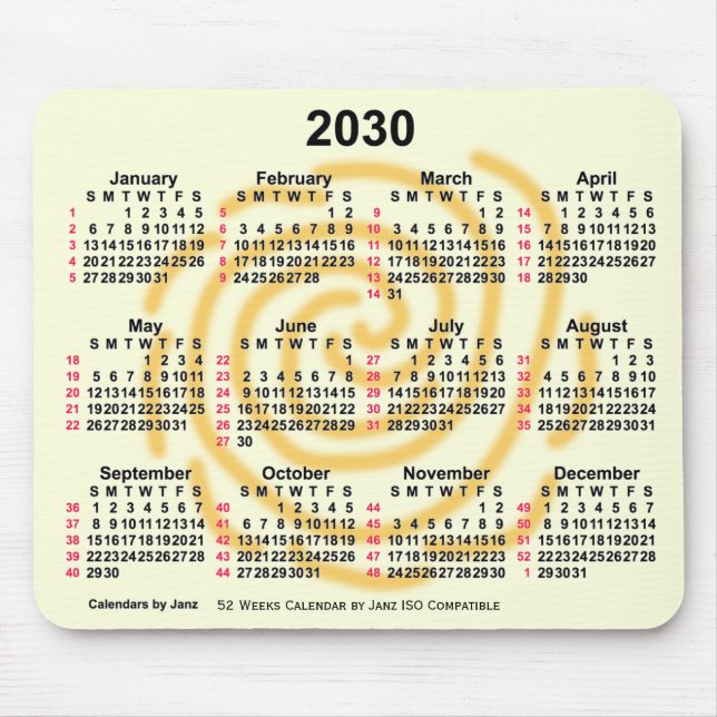 2030 Sunny Days 52 veckor ISO Calendar av Janz Musmatta (Framsidan)