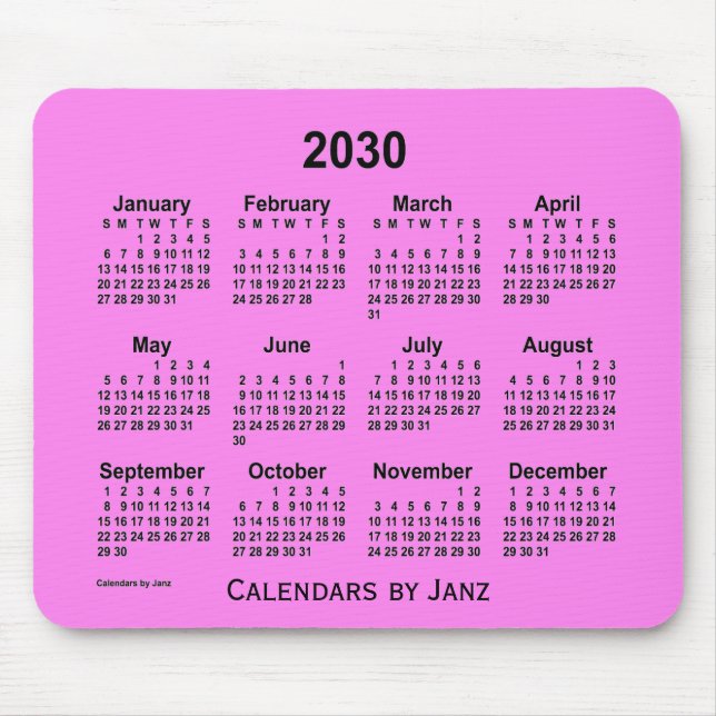 2030 Violet Calendar av Janz Mouse Pad Musmatta (Framsidan)