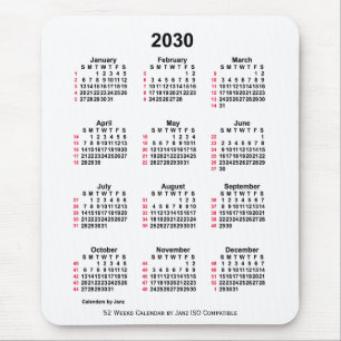 2030 Vit 52 veckor ISO-kalender från Janz Musmatta