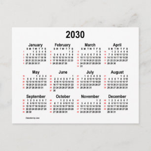 2030 Vit 52-veckors mini-kalender av Janz Vykort