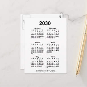 2030 Vit 6 månaders mini-kalender av Janz Vykort