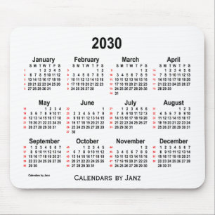 2030 Vit kalender 52 veckor från Janz Mouse Pad Musmatta