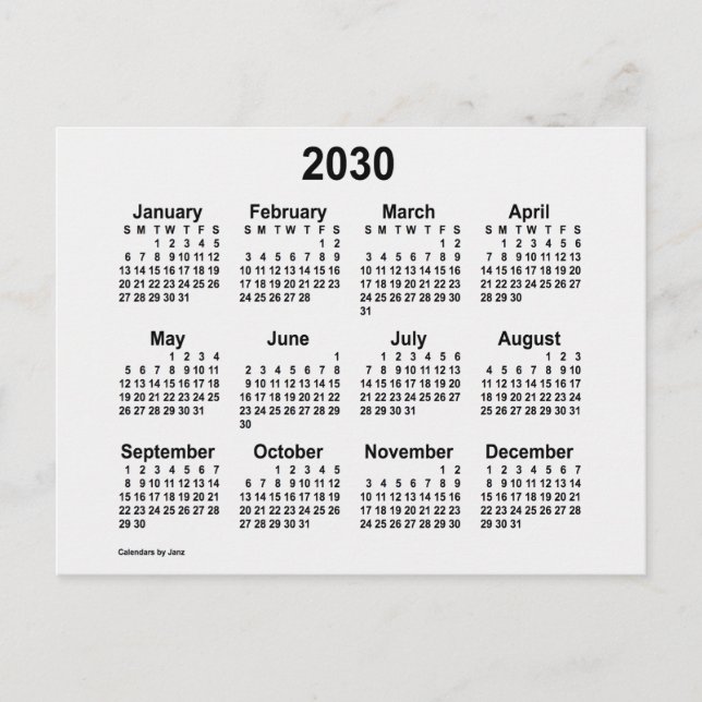 2030 Vit Rök Mini Kalender av Janz Vykort (Framsida)