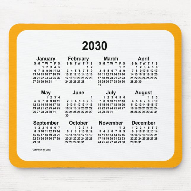 2030 Vitbok om Orange Kalender från Janz Two Tone Musmatta (Framsidan)