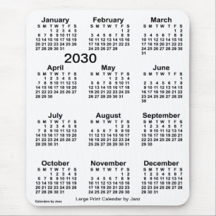 2030 Vitstor utskriftskalender från Janz Musmatta