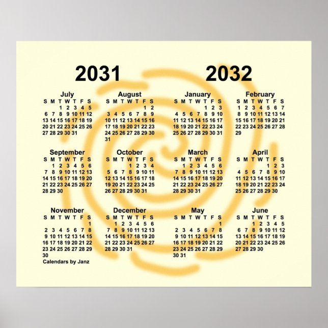 2031-2032 Soliga dagar Skolkalender av Janz Poster (Framsidan)