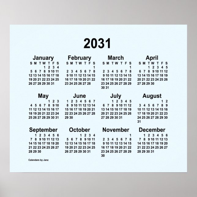 2031 Alice Blue Calendar by Janz Print Poster (Framsidan)