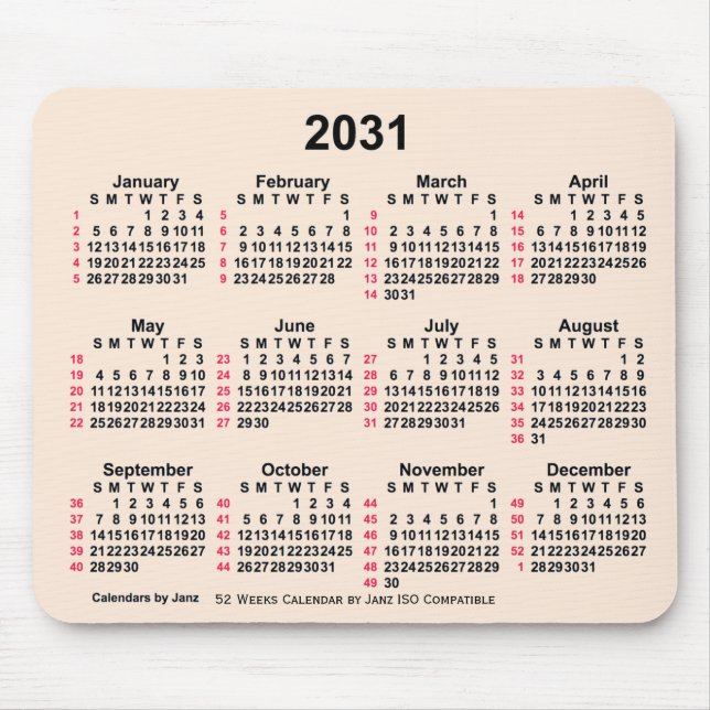 2031 Antique White 52 Weeks ISO Calendar av Janz Musmatta (Framsidan)