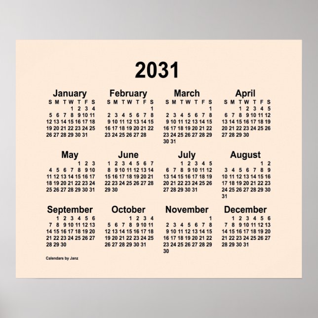 2031 Antique White Calendar by Janz Print Poster (Framsidan)