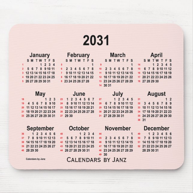 2031 års Misty Ro 52 veckors kalender från Janz Musmatta (Framsidan)