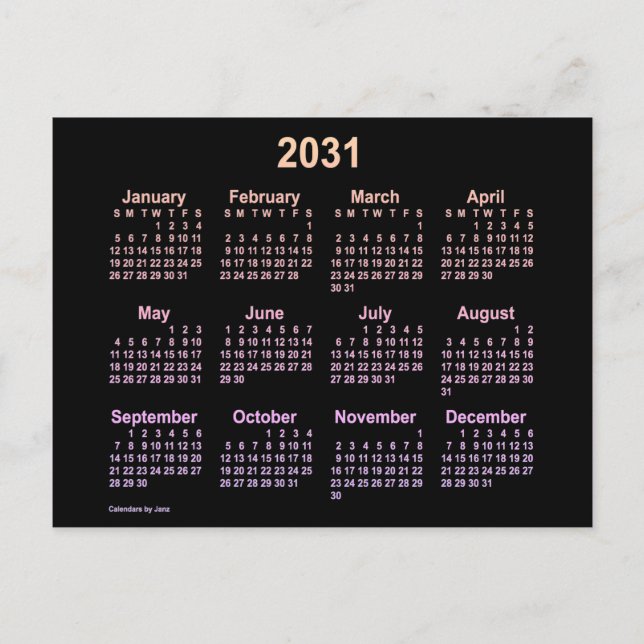 2031 Neon Ipanema Mini Kalender av Janz Vykort (Framsida)