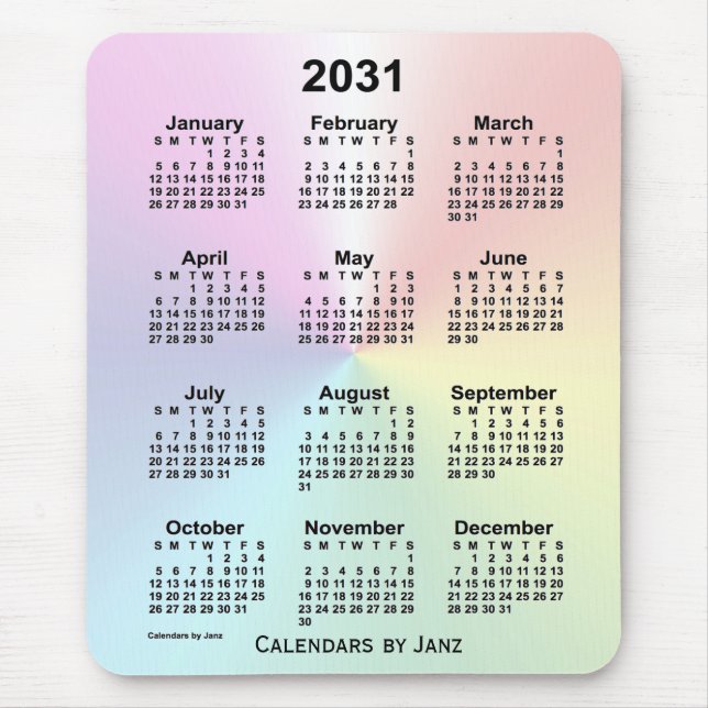 2031 Rainbow Cloud Calendar av Janz Mouse Pad Musmatta (Framsidan)