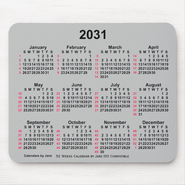 2031 Silver 52 veckor ISO Calendar av Janz Musmatta (Framsidan)