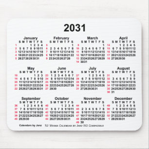 2031 Vit 52 veckor ISO-kalender från Janz Musmatta